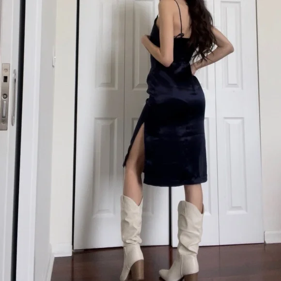 Forever 21 Dresses Forever Navy Satin Midi Dress Sz Xs